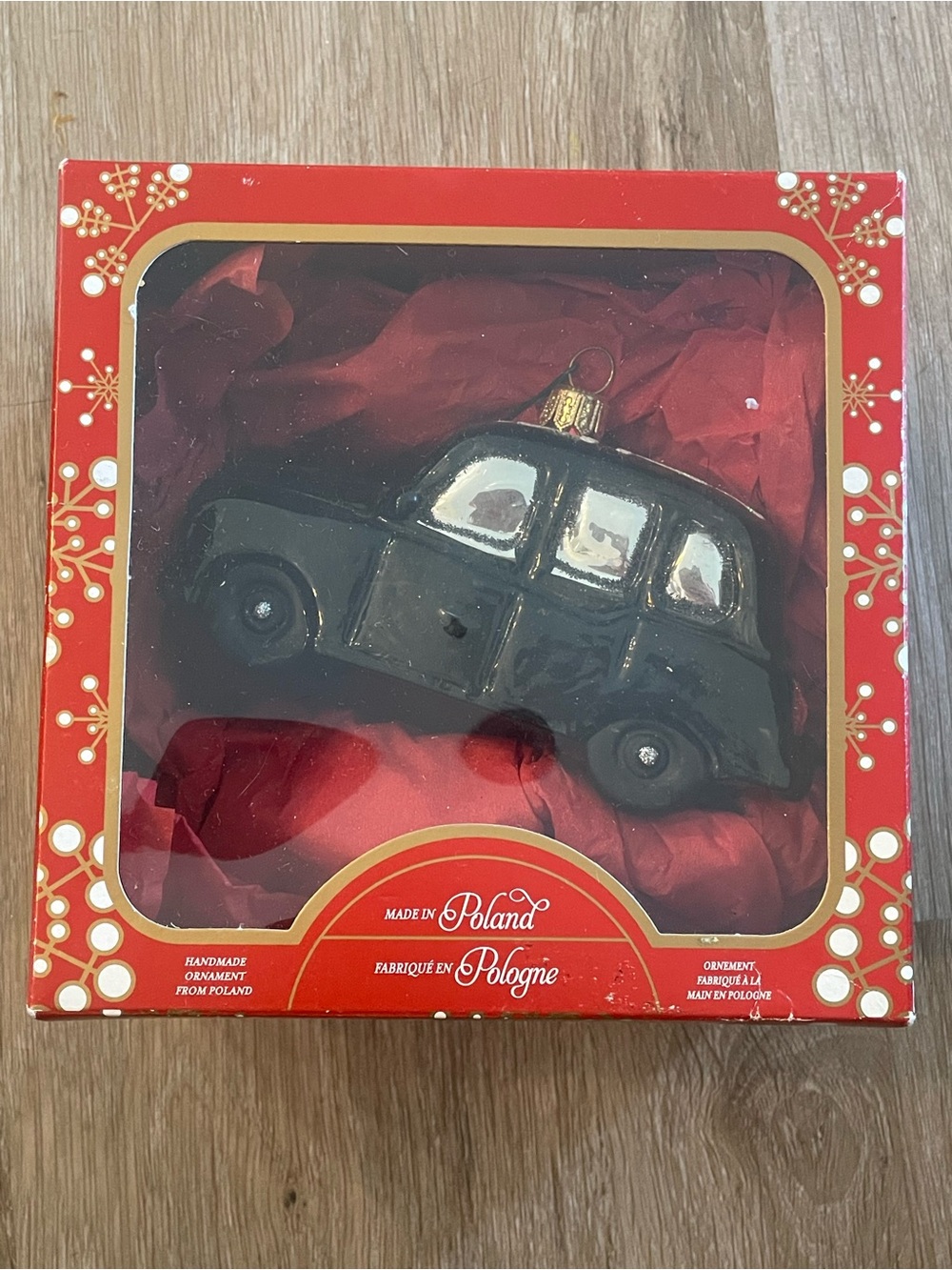 Handmade Polish Glass London Taxi Christmas Ornament Union Jack